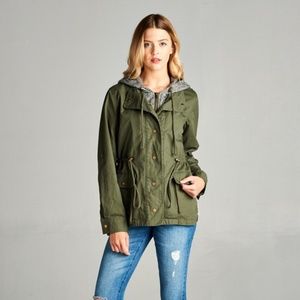 Sweatshirt Hooded Utility Jacket - Army Green